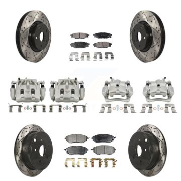 Front Rear Brake Caliper Drill Slotted Rotor Semi-Metallic Pad Kit (10Pc) For Subaru WRX KCD-100298P