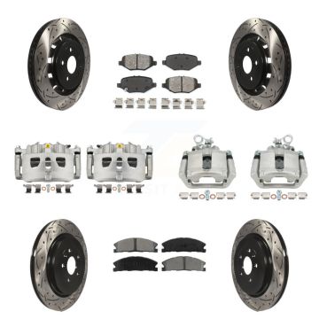 Front Rear Brake Caliper Drill Slot Rotor Semi-Metallic Pad Kit (10Pc) For Ford Explorer KCD-100298S