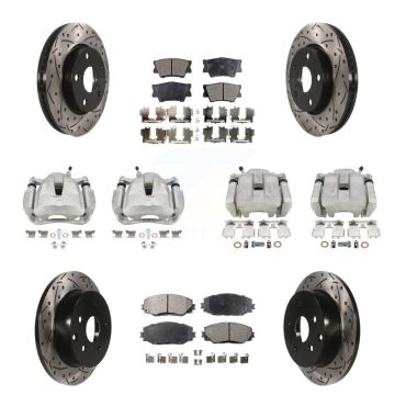 Front Rear Brake Coat Caliper Drill Slot Rotor Ceramic Pad Kit (10Pc) For Toyota RAV4 LE KCD-100298T