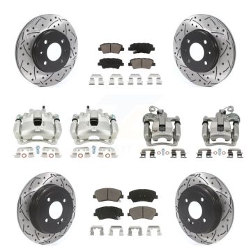 Front Rear Brake Coat Caliper Drill Slot Rotor Ceramic Pad Kit (10Pc) For Hyundai Accent KCD-100299C