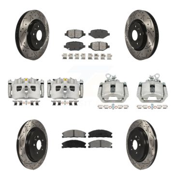 Front Rear Brake Caliper Drill Slot Rotor Semi-Metallic Pad Kit (10Pc) For Ford Explorer KCD-100299S
