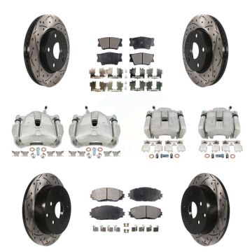 Front Rear Brake Coat Caliper Drill Slot Rotor Ceramic Pad Kit (10Pc) For Toyota RAV4 LE KCD-100299T