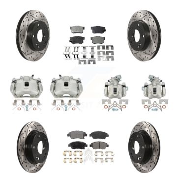 Front Rear Brake Caliper Drill Slotted Rotors Semi-Metallic Pad Kit (10Pc) For Acura ILX KCD-100300P