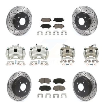 Front Rear Disc Brake Coated Caliper Drill Slot Rotor Ceramic Pad Kit (10Pc) For Kia Rio KCD-100301C
