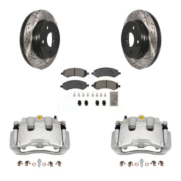 Front Brake Coat Caliper Drill Slot Rotor Semi-Metallic Pad Kit For Chrysler Aspen Dodge KCD-100302N