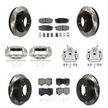 Front Rear Brake Coat Caliper Drill Slot Rotors Ceramic Pad Kit (10Pc) For Toyota Tundra KCD-100302T
