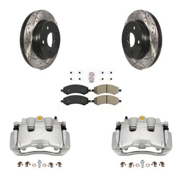 Front Brake Coat Caliper Drill Slot Rotor Semi-Metallic Pad Kit For Chrysler Aspen Dodge KCD-100303N