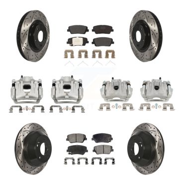 Front Rear Brake Caliper Drilled Slot Rotor Semi-Metallic Pad Kit (10Pc) For Kia Sorento KCD-100303P