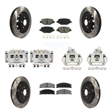 Front Rear Brake Caliper Drilled Slot Rotor Semi-Metallic Pad Kit (10Pc) For Lincoln MKS KCD-100303S