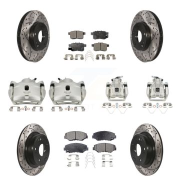 Front Rear Brake Coated Caliper Drill Slot Rotor Ceramic Pad Kit (10Pc) For Honda Accord KCD-100303T