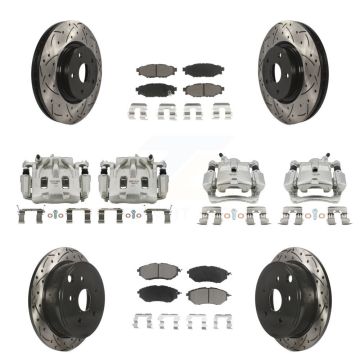 Front Rear Brake Coated Caliper Drilled Slot Rotor Ceramic Pad Kit (10Pc) For Subaru WRX KCD-100304C
