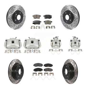 Front Rear Brake Caliper Drill Slot Rotors Ceramic Pad Kit (10Pc) For Honda Accord Acura KCD-100304T