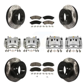 Front Rear Brake Caliper Drill Slotted Rotor Ceramic Pad Kit (10Pc) For Ford F-350 Super KCD-100305C