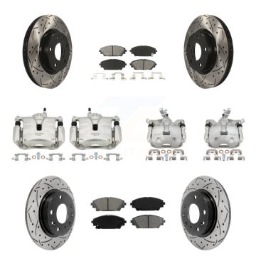 Front Rear Brake Caliper Drill Slot Rotor Semi-Metallic Pad Kit (10Pc) For Mazda 3 Sport KCD-100305S