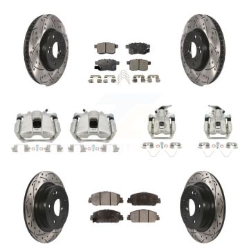 Front Rear Brake Coated Caliper Drill Slot Rotor Ceramic Pad Kit (10Pc) For Honda Accord KCD-100305T