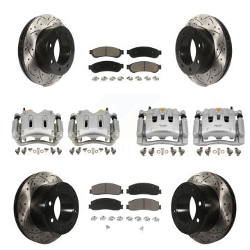 Front Rear Brake Caliper Drill Slotted Rotor Ceramic Pad Kit (10Pc) For Ford F-250 Super KCD-100306C