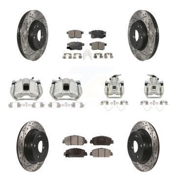 Front Rear Brake Coated Caliper Drill Slot Rotor Ceramic Pad Kit (10Pc) For Honda Accord KCD-100306T