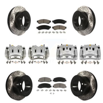Front Rear Disc Brake Coated Caliper Drilled Slotted Rotors & Ceramic Pad Kit (10Pc) For KCD-100307C