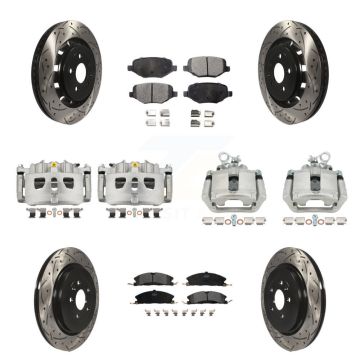 Front Rear Brake Caliper Drill Slot Rotor Semi-Metallic Pad Kit (10Pc) For Ford Explorer KCD-100307P