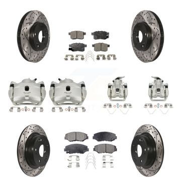Front Rear Brake Coated Caliper Drill Slot Rotor Ceramic Pad Kit (10Pc) For Honda Accord KCD-100307T
