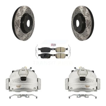 Front Brake Caliper Drill Slot Rotor Ceramic Pad Kit For Ford Escape Transit Connect MKC KCD-100308N