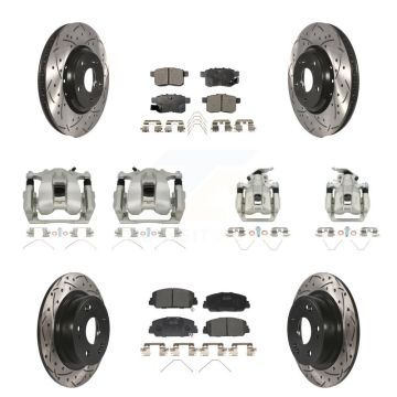Front Rear Brake Coated Caliper Drill Slot Rotor Ceramic Pad Kit (10Pc) For Honda Accord KCD-100308T