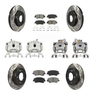 Front Rear Disc Brake Coated Caliper Drilled Slot Rotor Semi-Metallic Pad Kit (10Pc) For KCD-100309S