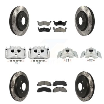 Front Rear Brake Caliper Drill Slot Rotors Semi-Metallic Pad Kit (10Pc) For Ford Lincoln KCD-100310S