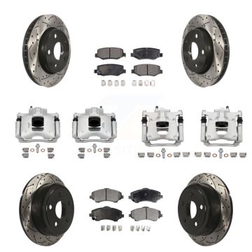 Front Rear Brake Coat Caliper Drill Slot Rotors Ceramic Pad Kit (10Pc) For Jeep Wrangler KCD-100310T