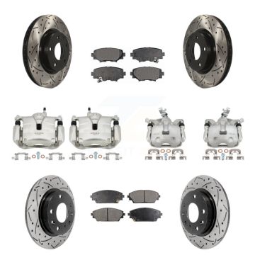 Front Rear Brake Caliper Drill Slot Rotor Semi-Metallic Pad Kit (10Pc) For Mazda 3 Sport KCD-100311P