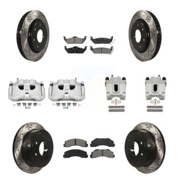 Front Rear Brake Caliper Drill Slotted Rotor Semi-Metallic Pad Kit (10Pc) For Ford F-150 KCD-100311S