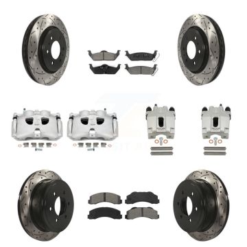 Front Rear Brake Caliper Drill Slotted Rotor Semi-Metallic Pad Kit (10Pc) For Ford F-150 KCD-100312S