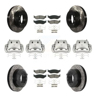 Front Rear Brake Caliper Drill Slotted Rotor Semi-Metallic Pad Kit (10Pc) For Ford F-450 KCD-100313S