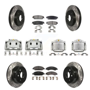 Front Rear Brake Caliper Drill Slot Rotor Ceramic Pad Kit (10Pc) For Chevrolet Silverado KCD-100313T