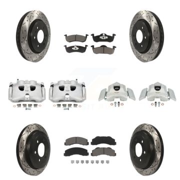 Front Rear Brake Caliper Drill Slotted Rotors Ceramic Pad Kit (10Pc) For Ford Expedition KCD-100314C