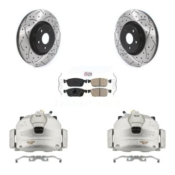 Front Disc Brake Coated Caliper Drilled Slotted Rotors & Ceramic Pad Kit For Lincoln MKC KCD-100314N