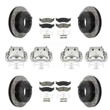 Front Rear Disc Brake Coated Caliper Drilled Slot Rotor Semi-Metallic Pad Kit (10Pc) For KCD-100314S