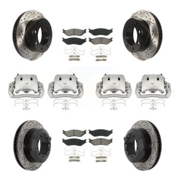 Front Rear Disc Brake Coated Caliper Drilled Slot Rotor Semi-Metallic Pad Kit (10Pc) For KCD-100315S