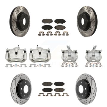 Front Rear Brake Caliper Drill Slot Rotors Ceramic Pad Kit (10Pc) For Mazda 3 Sport 2.5L KCD-100315T