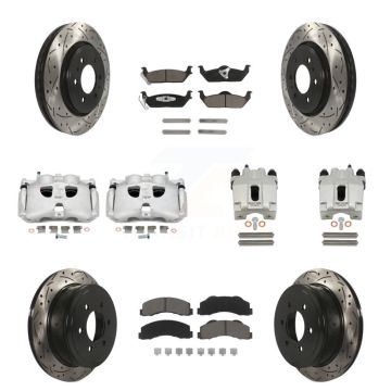Front Rear Brake Coated Caliper Drilled Slot Rotor Ceramic Pad Kit (10Pc) For Ford F-150 KCD-100316C