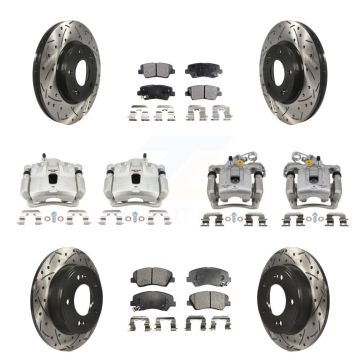 Front Rear Disc Brake Coated Caliper Drilled Slot Rotor Semi-Metallic Pad Kit (10Pc) For KCD-100316P