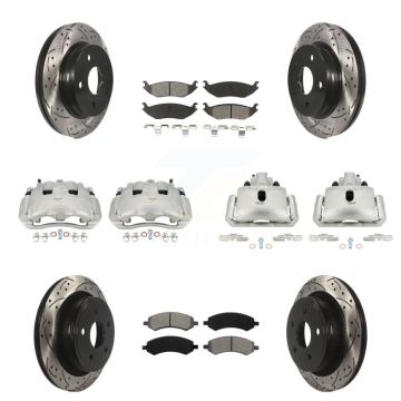 Front Rear Disc Brake Coated Caliper Drilled Slot Rotor Semi-Metallic Pad Kit (10Pc) For KCD-100316S