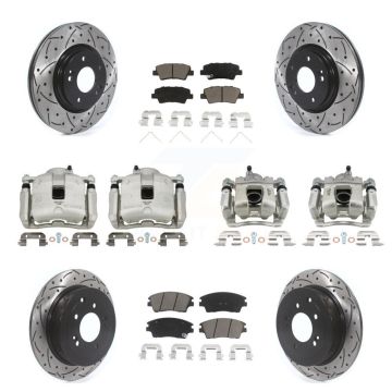 Front Rear Brake Caliper Drill Slot Rotors Ceramic Pad Kit (10Pc) For Hyundai Tucson Kia KCD-100317C