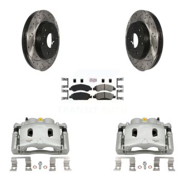 Front Brake Caliper Drilled Slot Rotor Semi-Metallic Pad Kit For Chevrolet GMC Silverado KCD-100317N
