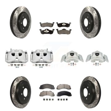 Front Rear Brake Caliper Drill Slot Rotors Semi-Metallic Pad Kit (10Pc) For Ford Lincoln KCD-100317P