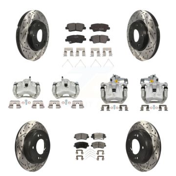 Front Rear Brake Caliper Drill Slot Rotor Ceramic Pad Kit (10Pc) For Hyundai Veloster GT KCD-100317T