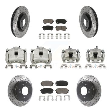 Front Rear Brake Coat Caliper Drill Slot Rotor Ceramic Pad Kit (10Pc) For Hyundai Tucson KCD-100318C