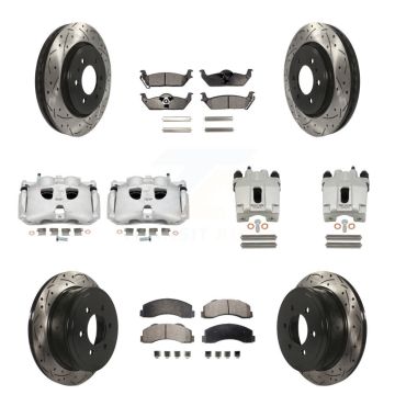 Front Rear Brake Caliper Drill Slotted Rotor Semi-Metallic Pad Kit (10Pc) For Ford F-150 KCD-100318P