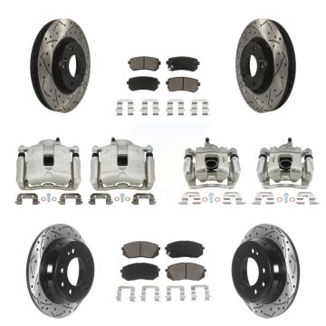 Front Rear Brake Coated Caliper Drill Slot Rotor Ceramic Pad Kit (10Pc) For Kia Sportage KCD-100320C