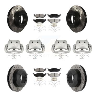 Front Rear Brake Caliper Drill Slotted Rotor Semi-Metallic Pad Kit (10Pc) For Ford F-450 KCD-100320P